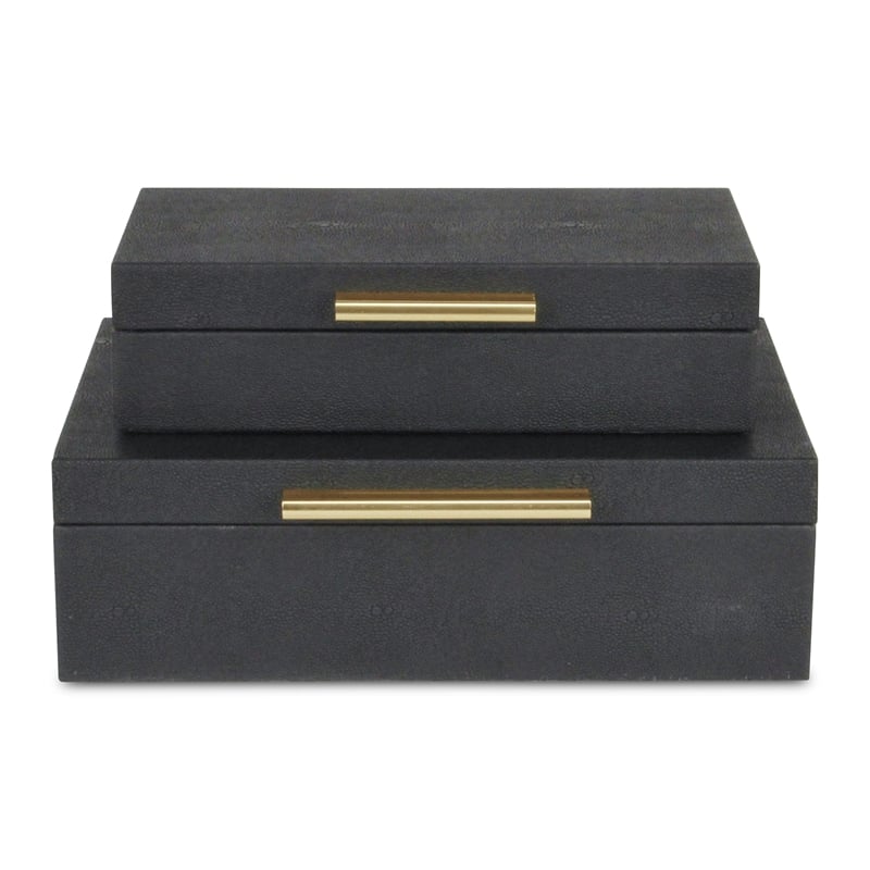 Pemberly Row Decorative Box Set in Black Faux Shagreen Finish
