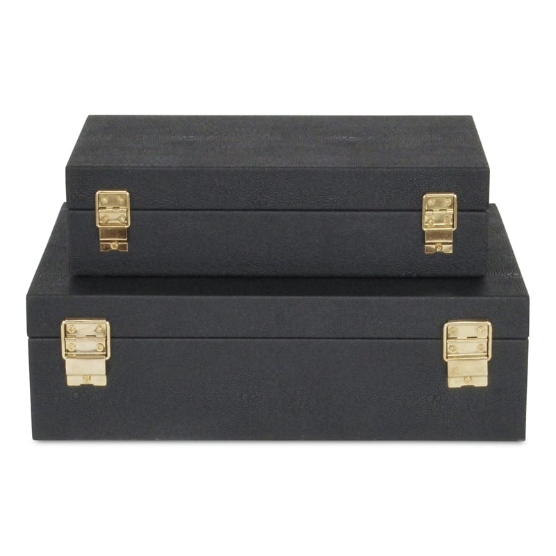 Pemberly Row Decorative Box Set in Black Faux Shagreen Finish