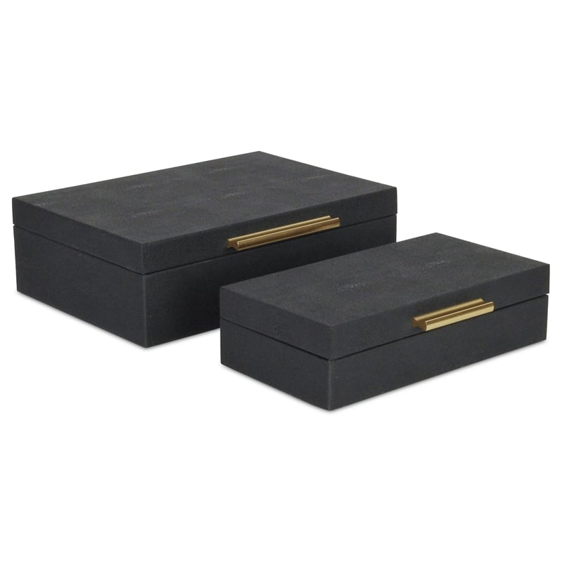 Pemberly Row Decorative Box Set in Black Faux Shagreen Finish