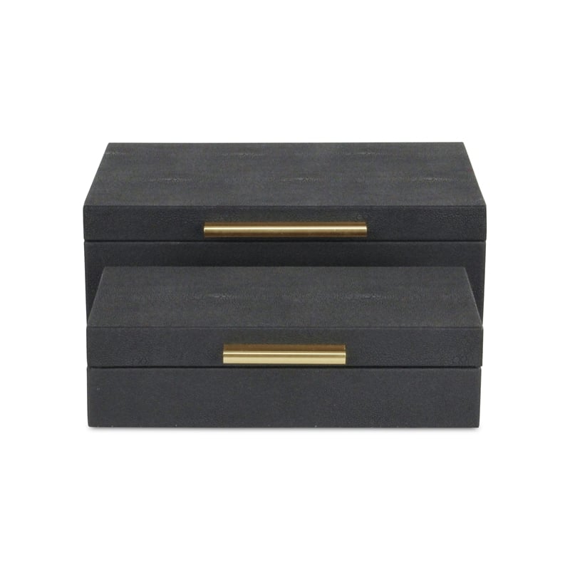 Pemberly Row Decorative Box Set in Black Faux Shagreen Finish