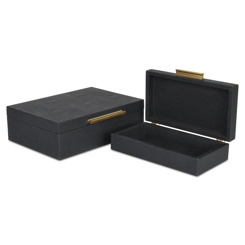 Pemberly Row Decorative Box Set in Black Faux Shagreen Finish