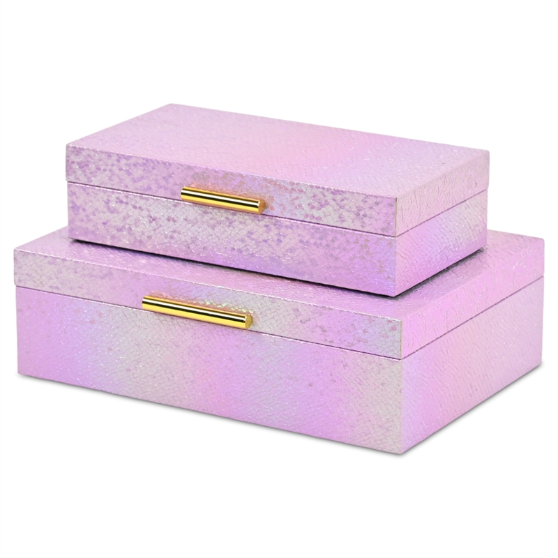 Pemberly Row Seascale Pattern Iridescent Box Set with Gold Handles - Pink