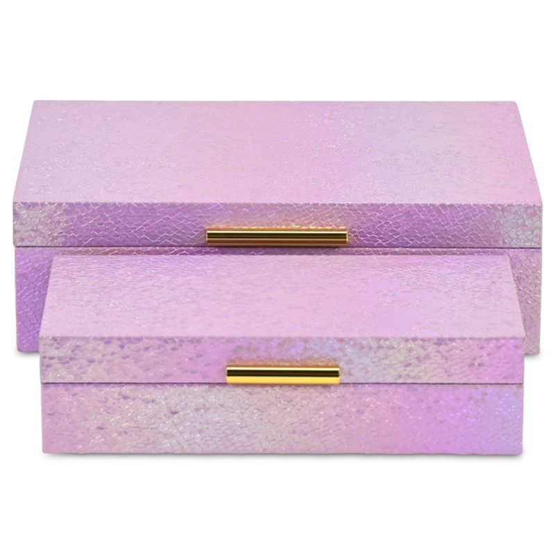 Pemberly Row Seascale Pattern Iridescent Box Set with Gold Handles - Pink