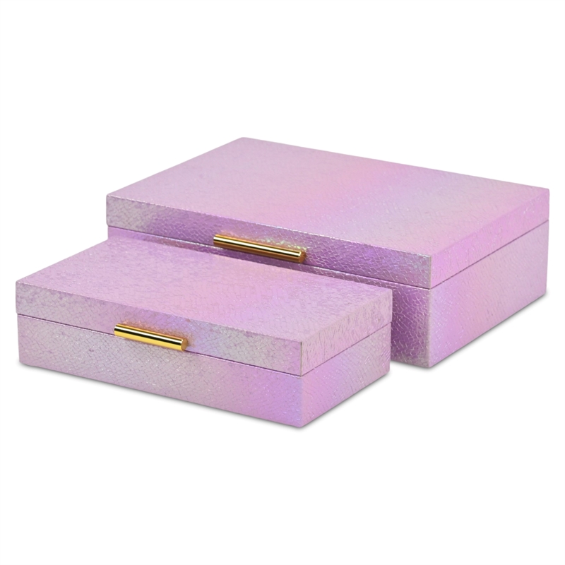 Pemberly Row Seascale Pattern Iridescent Box Set with Gold Handles - Pink