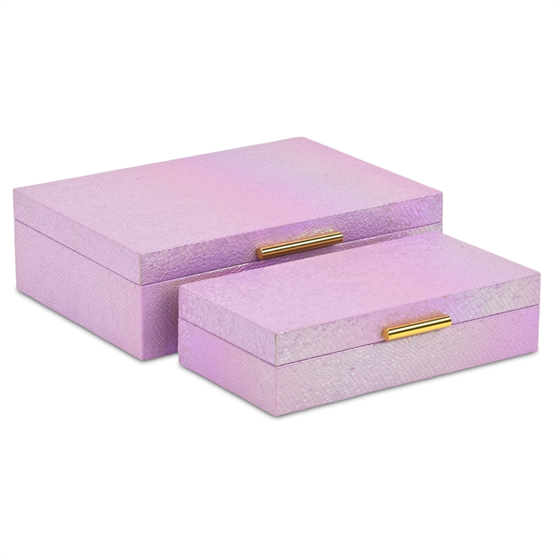 Pemberly Row Seascale Pattern Iridescent Box Set with Gold Handles - Pink