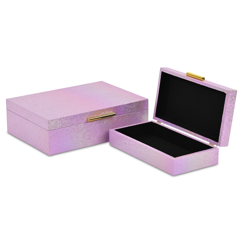 Pemberly Row Seascale Pattern Iridescent Box Set with Gold Handles - Pink