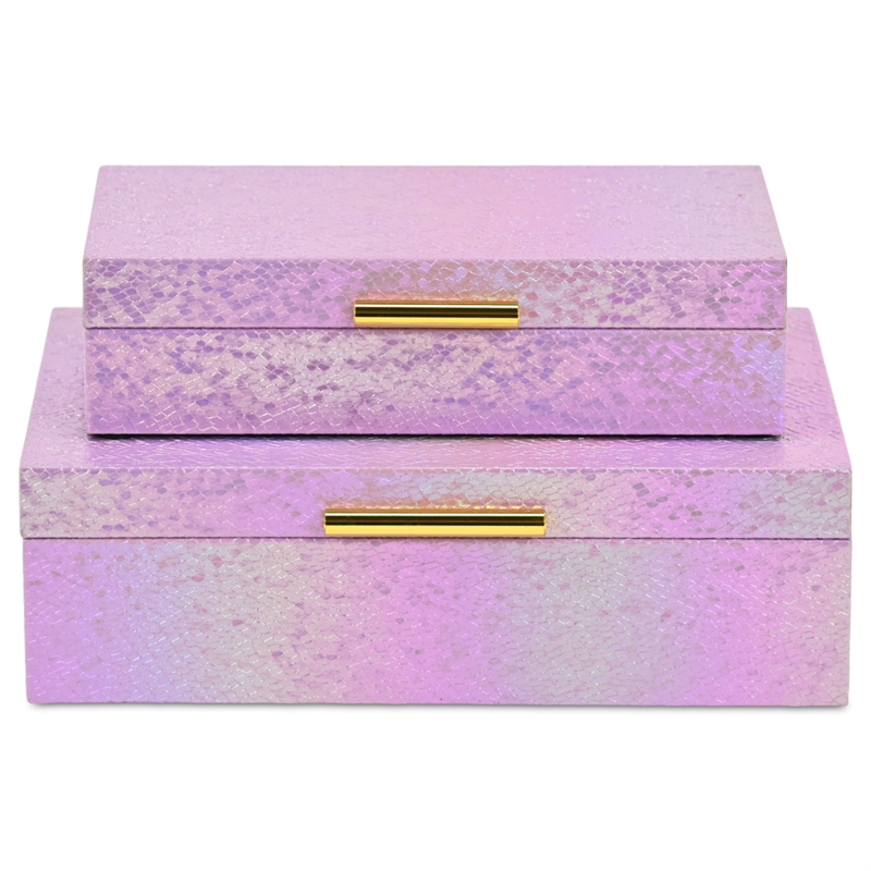 Pemberly Row Seascale Pattern Iridescent Box Set with Gold Handles - Pink