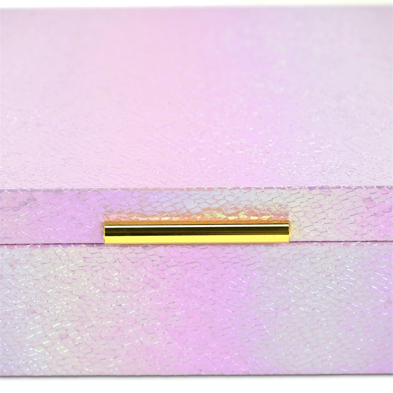 Pemberly Row Seascale Pattern Iridescent Box Set with Gold Handles - Pink