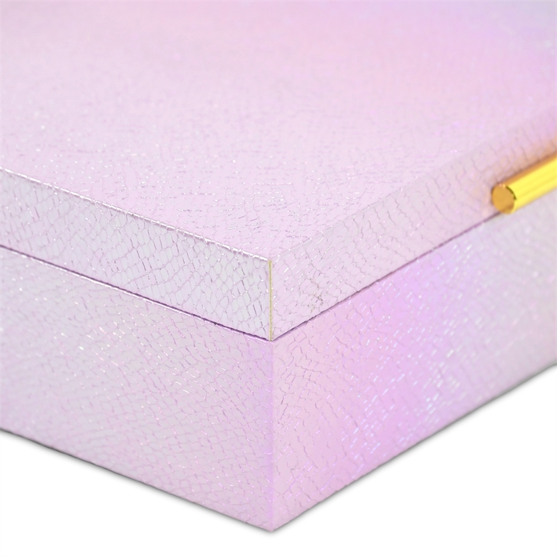 Pemberly Row Seascale Pattern Iridescent Box Set with Gold Handles - Pink
