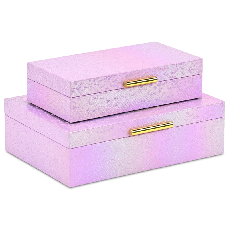 Pemberly Row Seascale Pattern Iridescent Box Set with Gold Handles - Pink