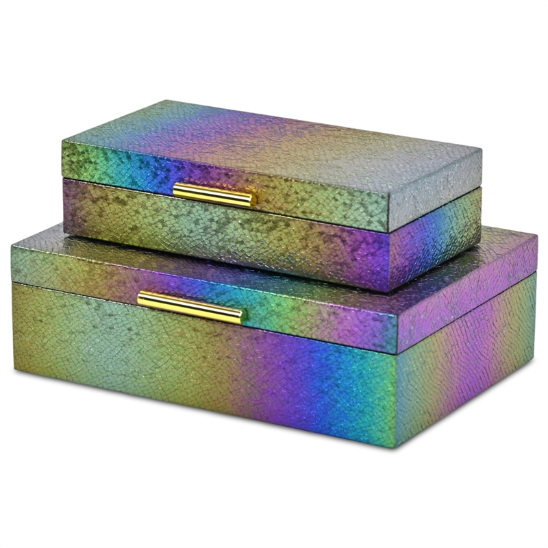 Pemberly Row Seascale Pattern Iridescent Box Set with Gold Handles - Rainbow