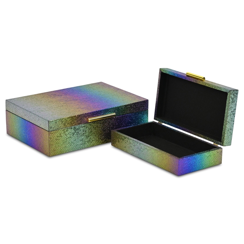 Pemberly Row Seascale Pattern Iridescent Box Set with Gold Handles - Rainbow