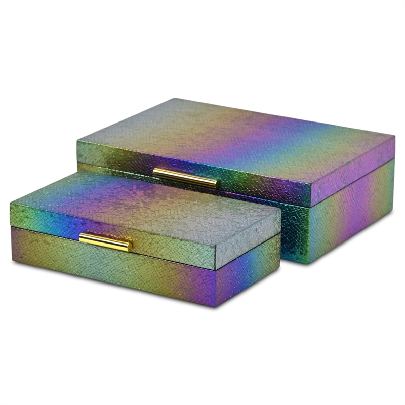 Pemberly Row Seascale Pattern Iridescent Box Set with Gold Handles - Rainbow