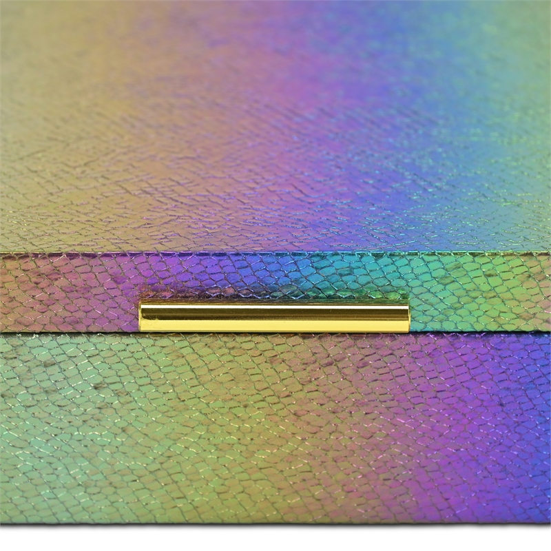 Pemberly Row Seascale Pattern Iridescent Box Set with Gold Handles - Rainbow