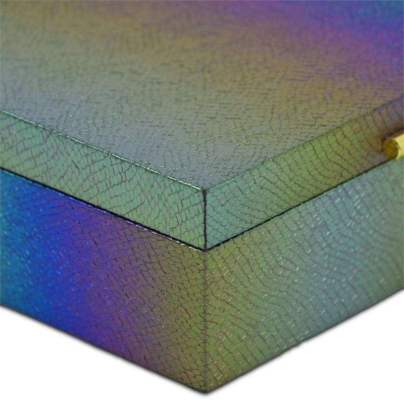 Pemberly Row Seascale Pattern Iridescent Box Set with Gold Handles - Rainbow