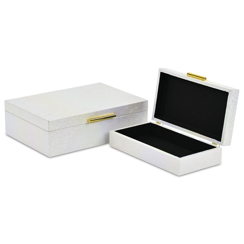 Pemberly Row Seascale Pattern Iridescent Box Set with Gold Handles - White
