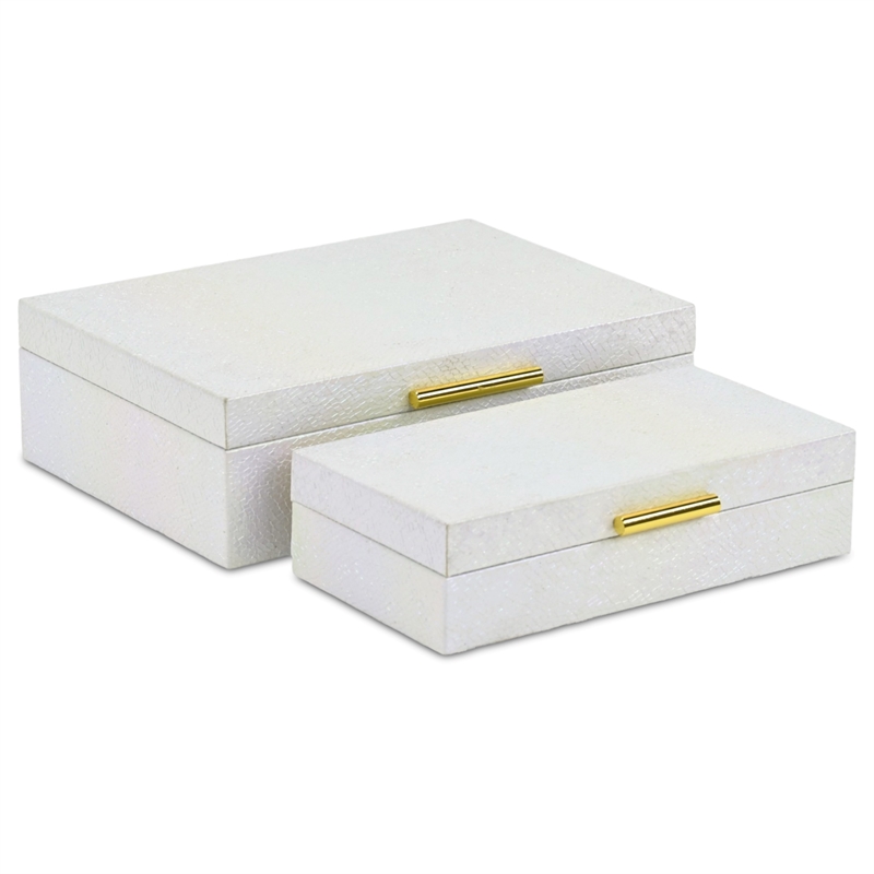 Pemberly Row Seascale Pattern Iridescent Box Set with Gold Handles - White