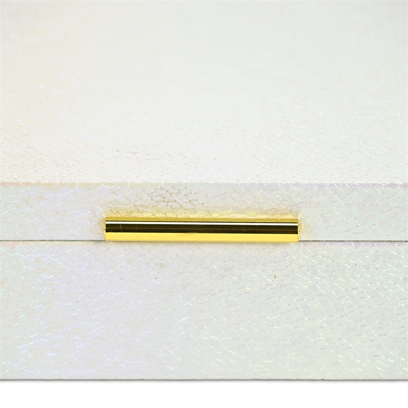Pemberly Row Seascale Pattern Iridescent Box Set with Gold Handles - White