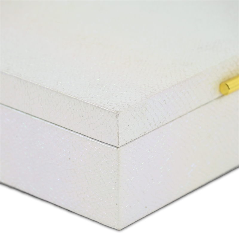 Pemberly Row Seascale Pattern Iridescent Box Set with Gold Handles - White