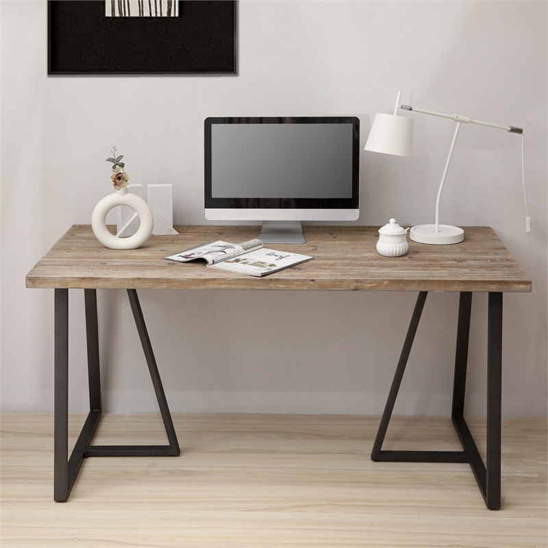 Pemberly Row Wood and Black Metal T Leg Banquet Table