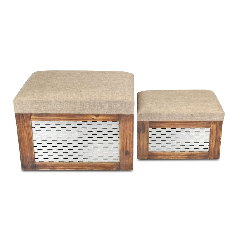 Pemberly Row Nesting Cushioned Wood and Metal Storage Benches Set of 2