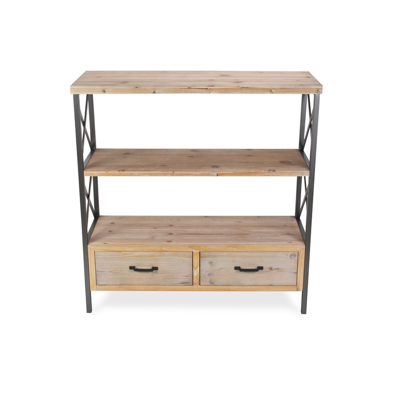 Pemberly Row 3 Tier and Two Drawer Wood and Metal Shelf