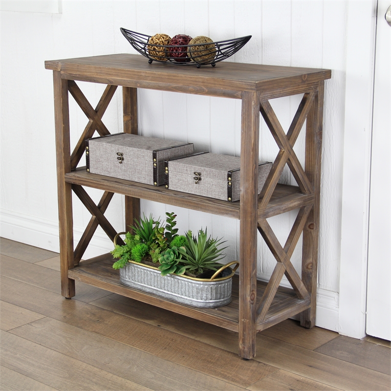Pemberly Row Solid Wood 3 Tier Shelf in Brown