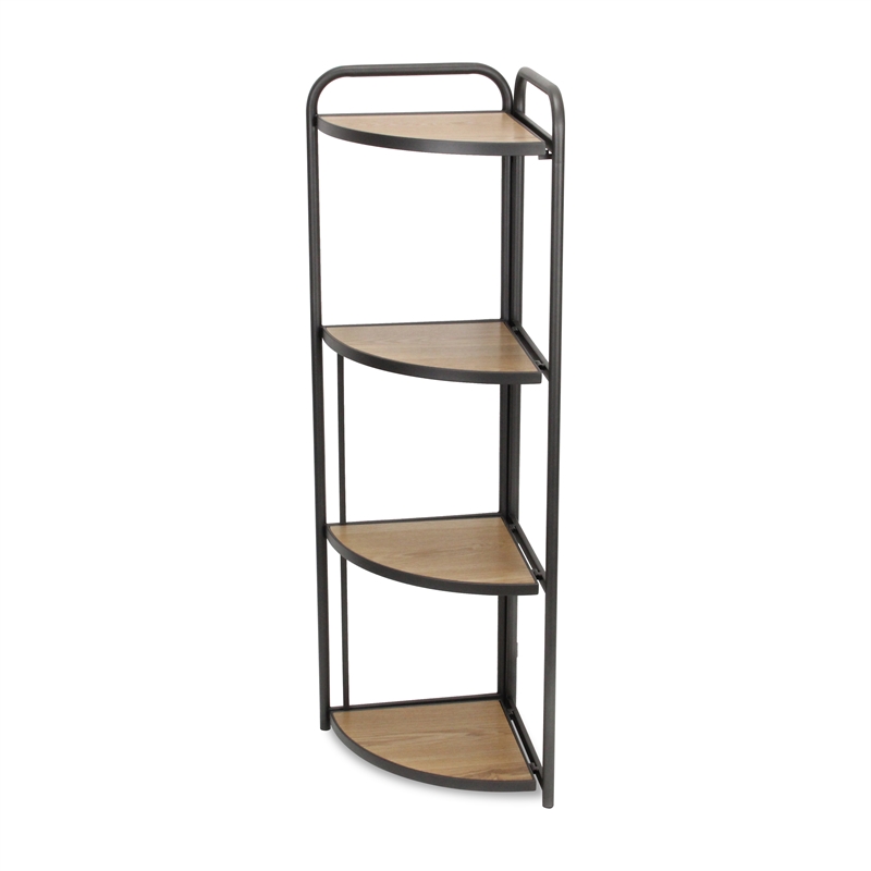 Pemberly Row Foldable 4 Tier Wood and Metal Corner Shelf