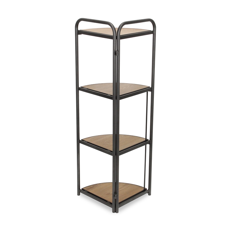 Pemberly Row Foldable 4 Tier Wood and Metal Corner Shelf