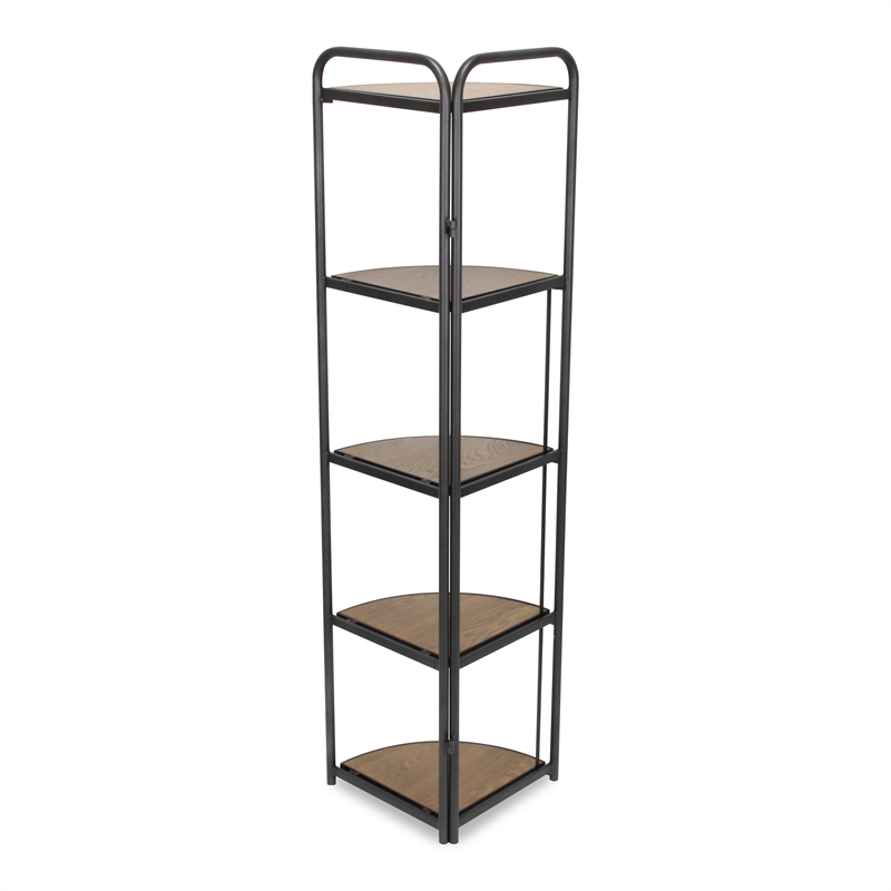 Pemberly Row 5-Tier Foldable Wood and Metal Corner Shelf