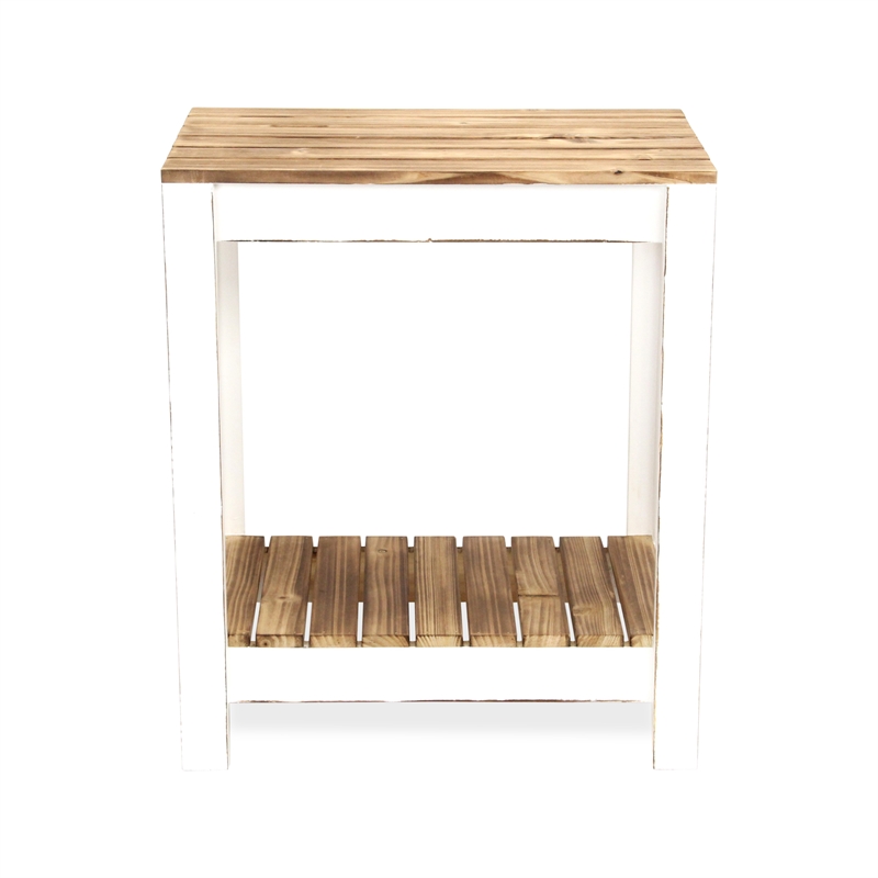 Pemberly Row Brown and White Wooden Side Table with Storage