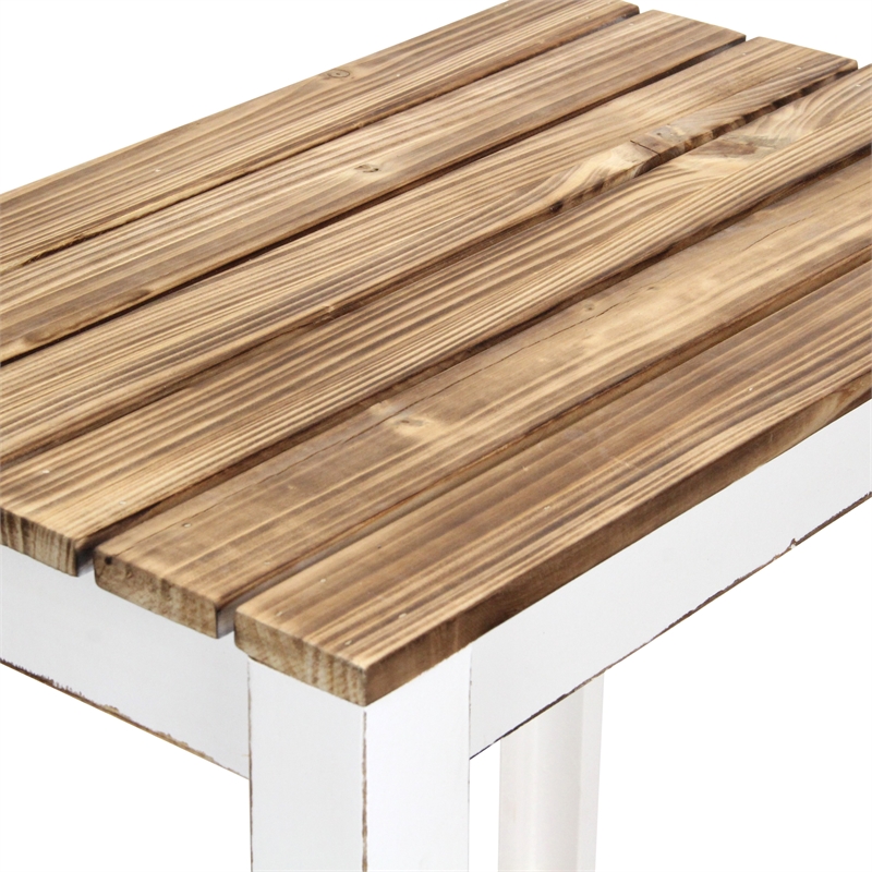 Pemberly Row Brown and White Wooden Side Table with Storage