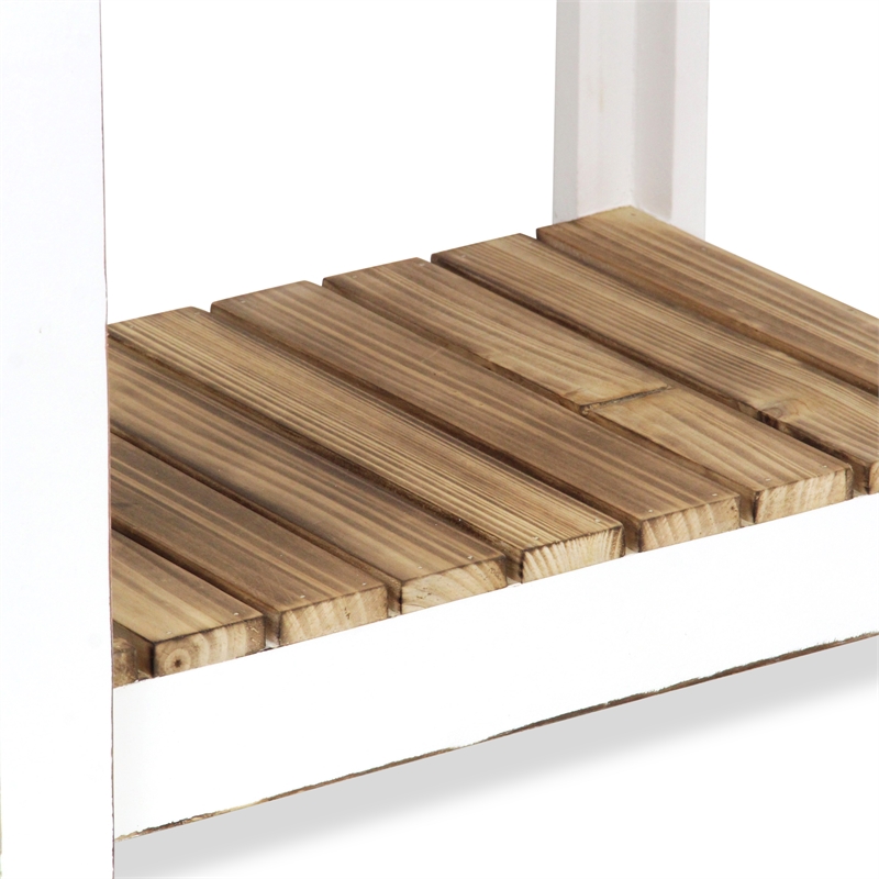 Pemberly Row Brown and White Wooden Side Table with Storage