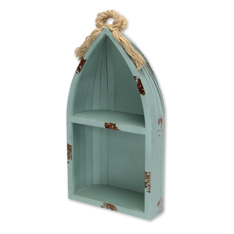 Pemberly Row Small Canoe Style 2 Tier Wooden Shelf