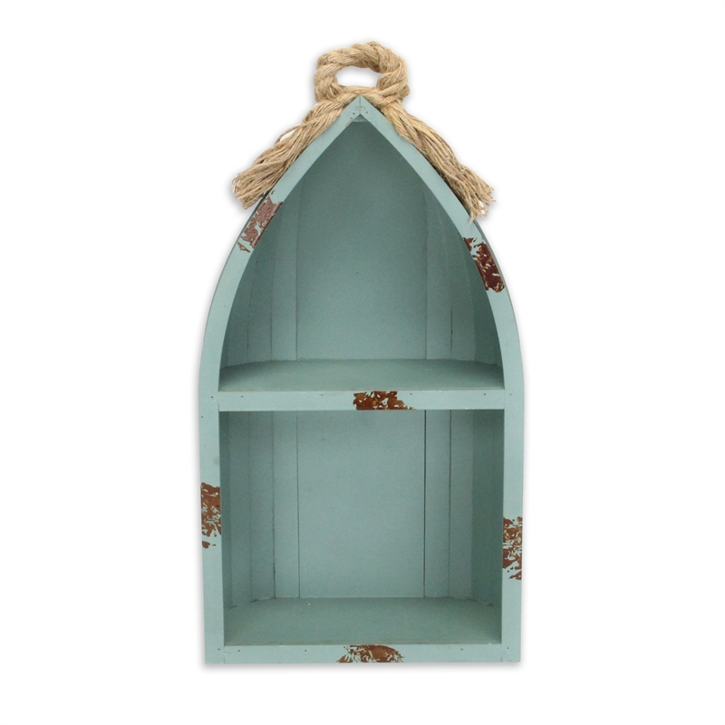 Pemberly Row Small Canoe Style 2 Tier Wooden Shelf