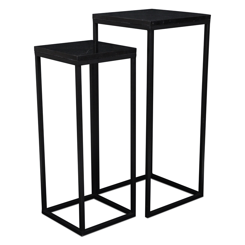 Pemberly Row Set of 2 Square Black Marble Side Tables