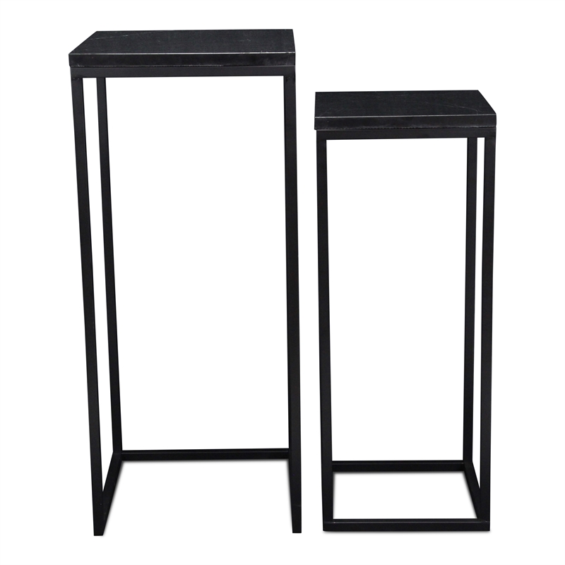 Pemberly Row Set of 2 Square Black Marble Side Tables