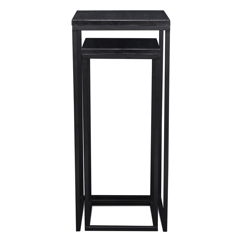 Pemberly Row Set of 2 Square Black Marble Side Tables