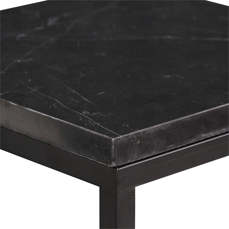 Pemberly Row Set of 2 Square Black Marble Side Tables