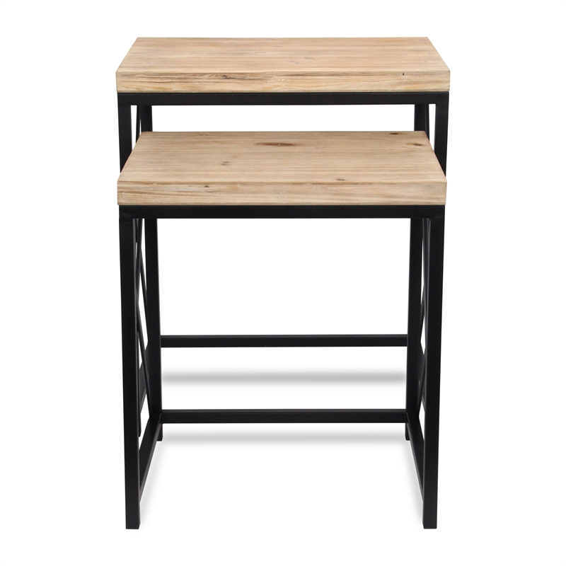 Pemberly Row Set of 2 Rectangular Wood and Metal Side Tables