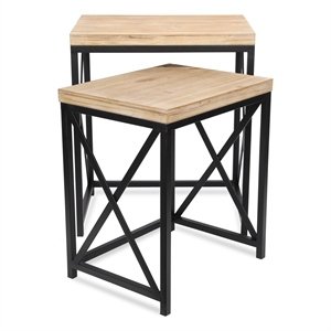 Pemberly Row Set of 2 Rectangular Wood and Metal Side Tables
