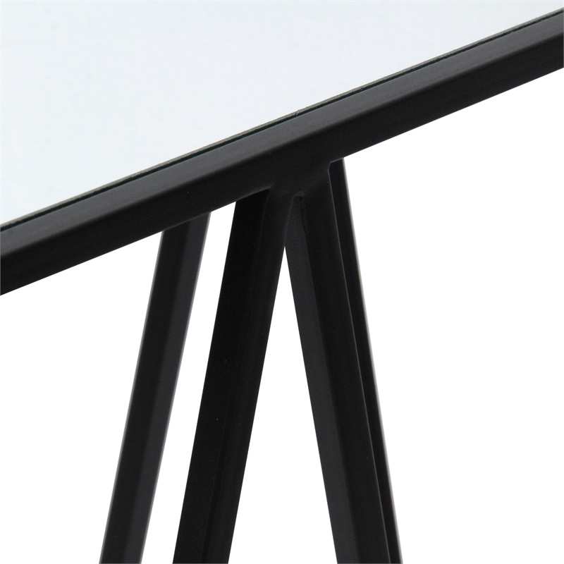 Pemberly Row Set of 2 Square Metal Tables with Mirror Tops in Black