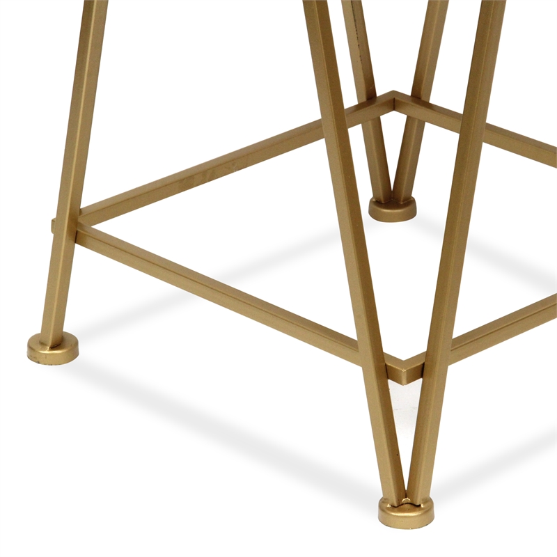 Pemberly Row Set of 2 Square Metal Tables with Mirror Tops in Gold