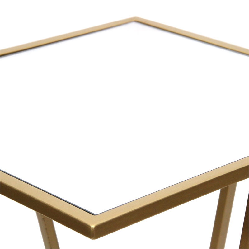 Pemberly Row Set of 2 Square Metal Tables with Mirror Tops in Gold