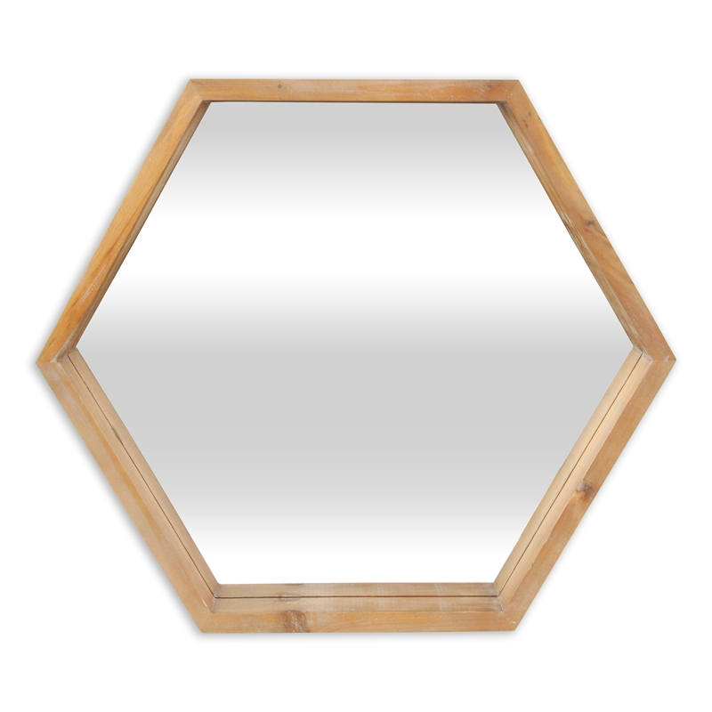 Pemberly Row Hexagonal Wooden Wall Mirror with Hanging Openings