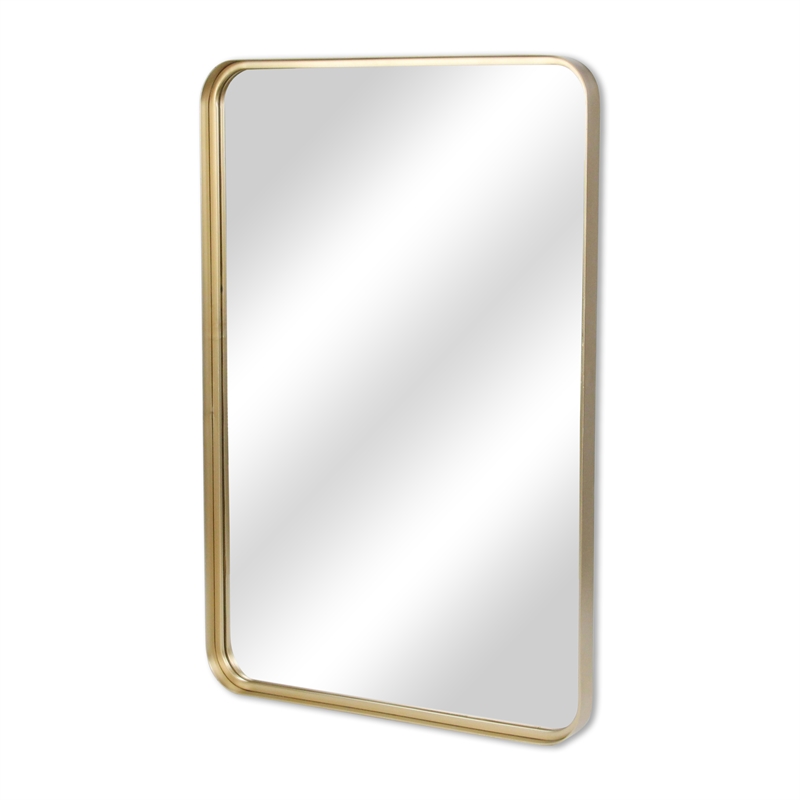 Pemberly Row Gold Metal Rectangular Wall Mirror with Hanging Openings