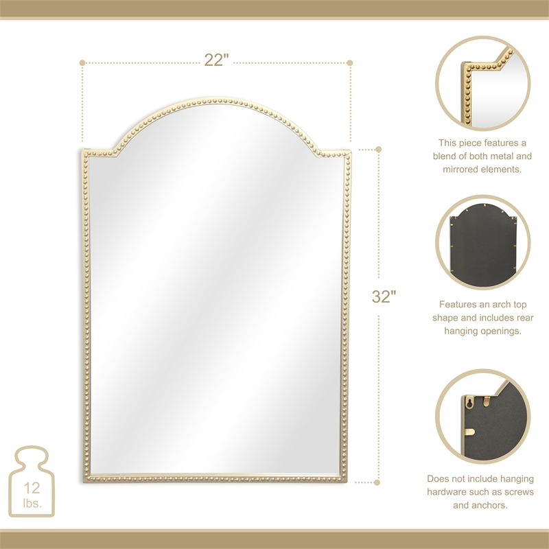 Pemberly Row Arch Top Gold Metal Framed Wall Mirror with Studded Details