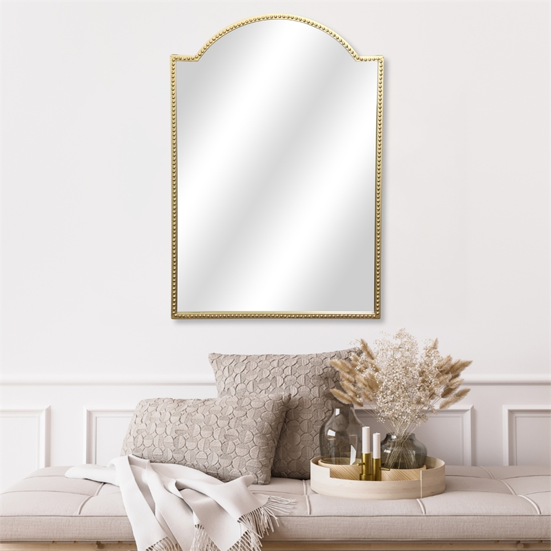Pemberly Row Arch Top Gold Metal Framed Wall Mirror with Studded Details