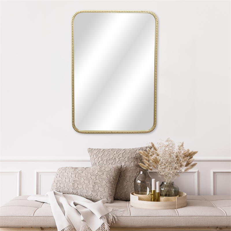 Pemberly Row Rectangular Gold Metal Mirror with Studded Details