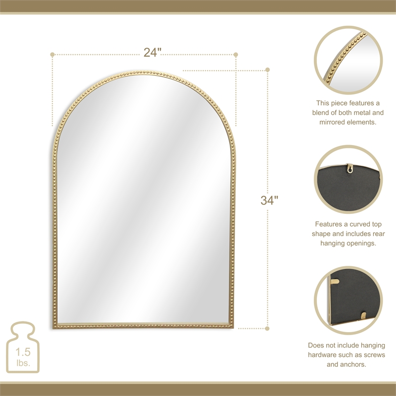 Pemberly Row Curve Top Gold Metal Wall Mirror with Studded Details